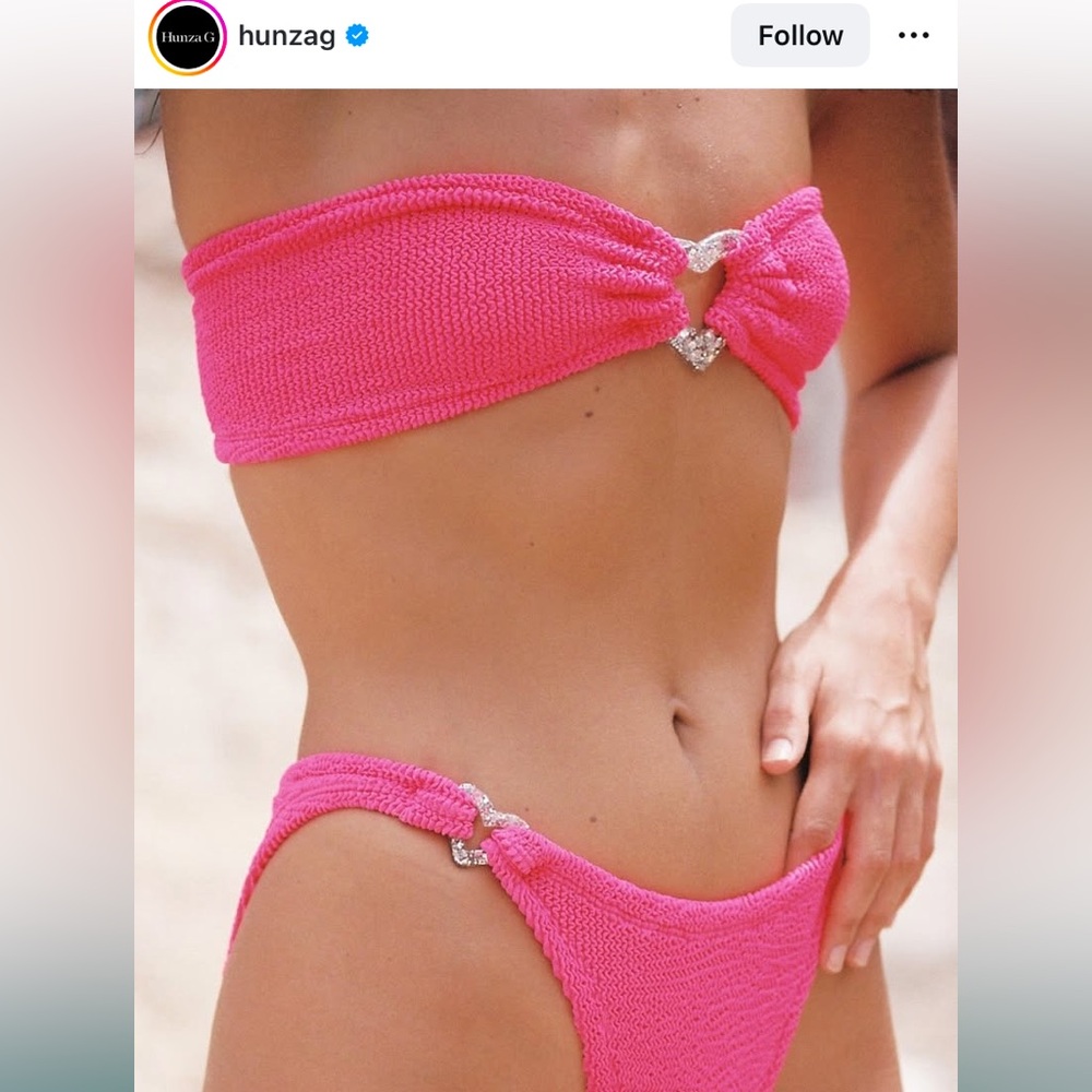 NWT Hunza g nicole embellished crinkle bikini in hot pinkl - Picture 5 of 10